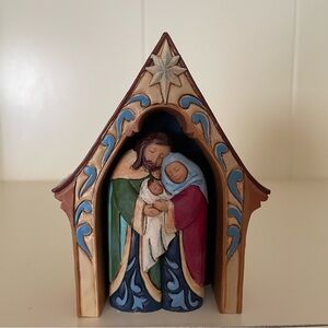 Jim Shore Miniature Nativity Scene Figurine With Holy Family & Stable Design